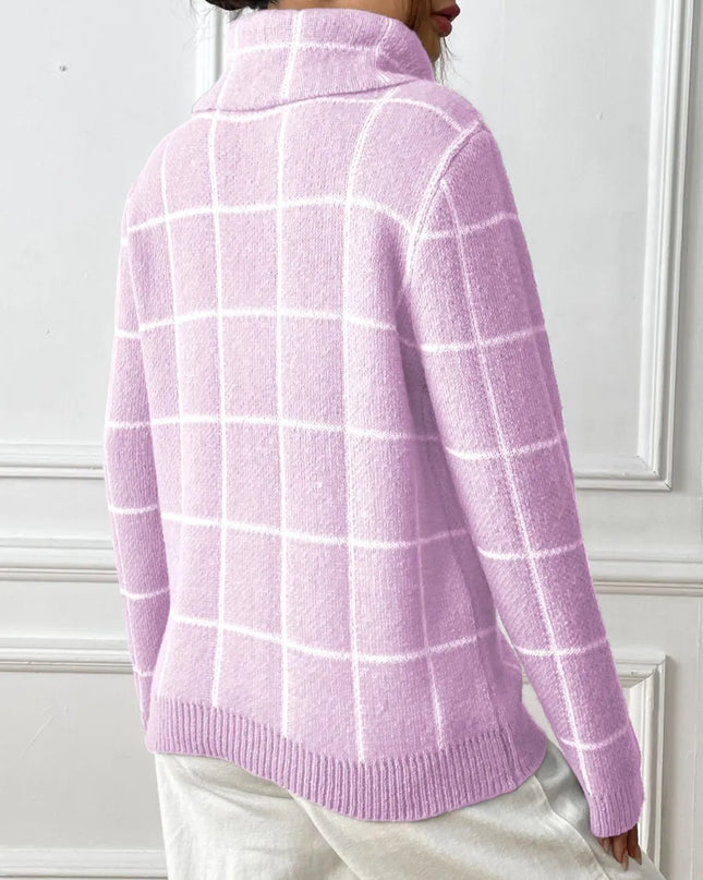 Plaid Turtleneck Long Sleeve Sweater