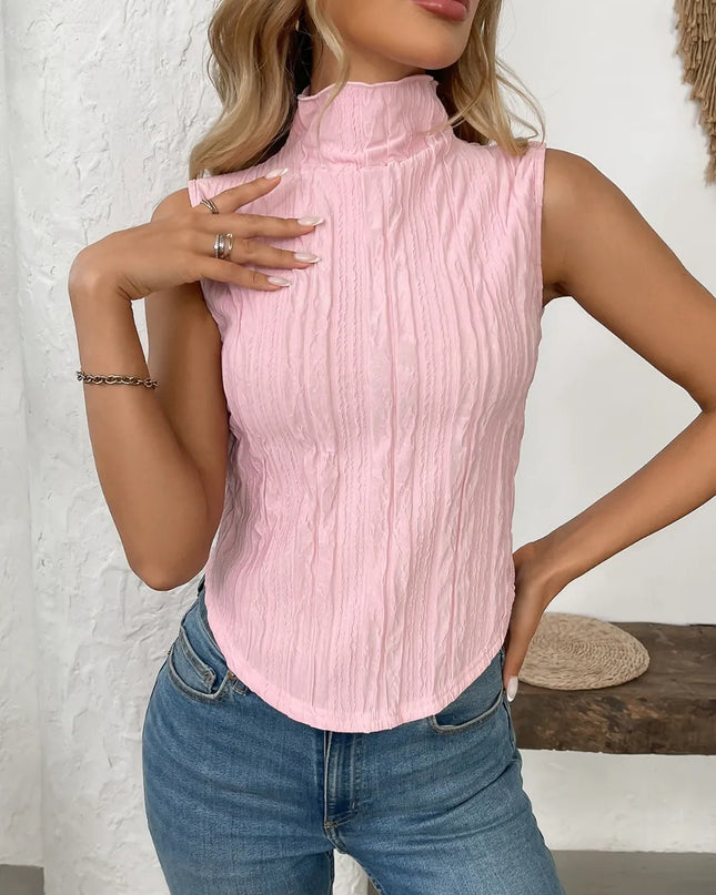 Texture Turtleneck Sleeveless Top Blush Pink