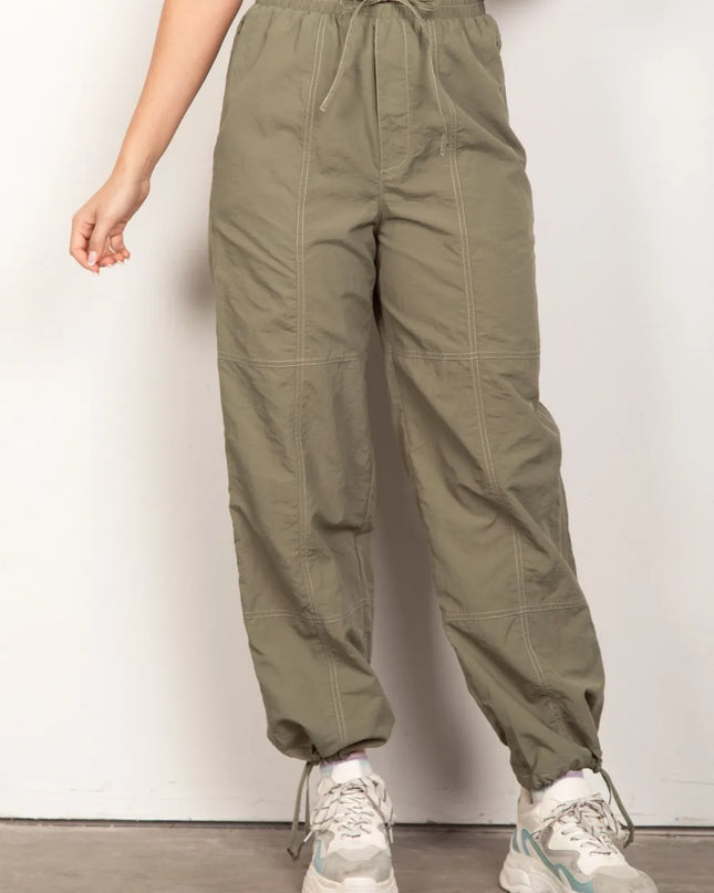 VERY J Drawstring Woven Parachute Joggers OLIVE