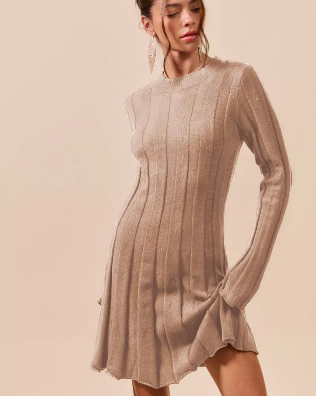 SO ME Ribbed Long Sleeve Mini Sweater Dress