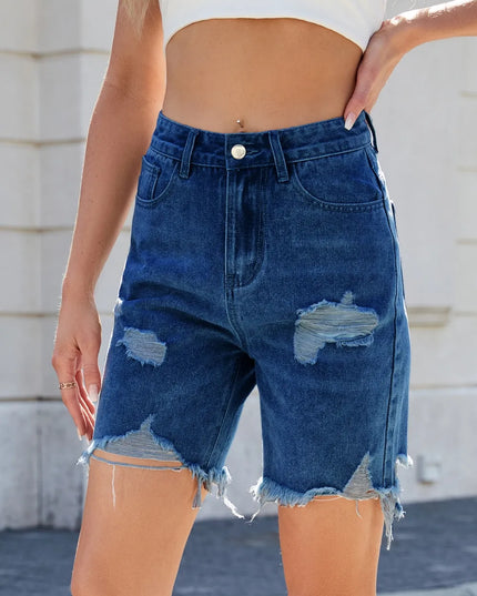 Distressed Raw Hem Denim Shorts 