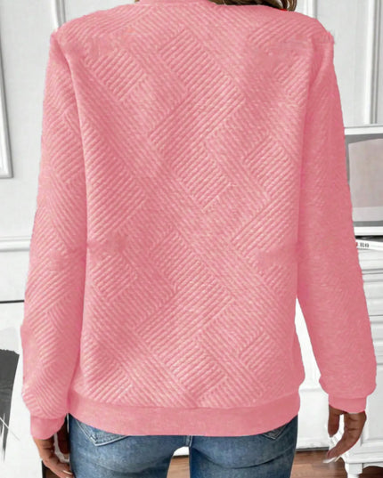 Quarter Zip Textured Long Sleeve Sweatshirt