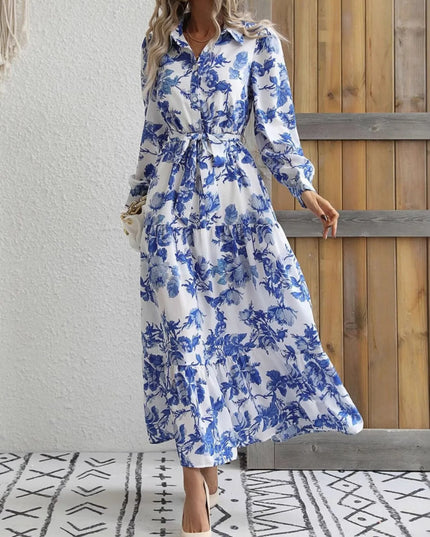 Printed Long Sleeve Shirt Dress