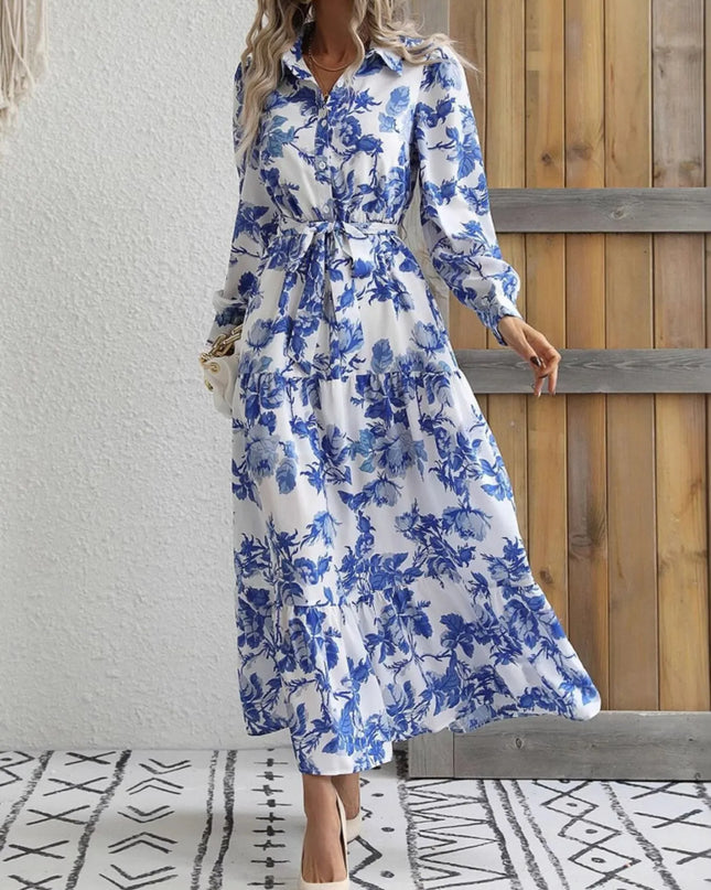 Printed Long Sleeve Shirt Dress