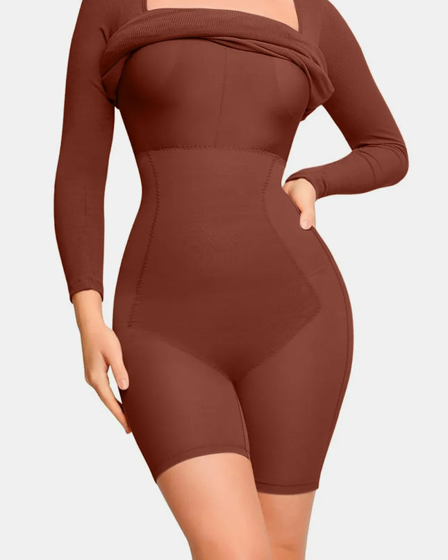 Basic Bae Full Size Built-In Shapewear Square Neck Long Sleeve Dress