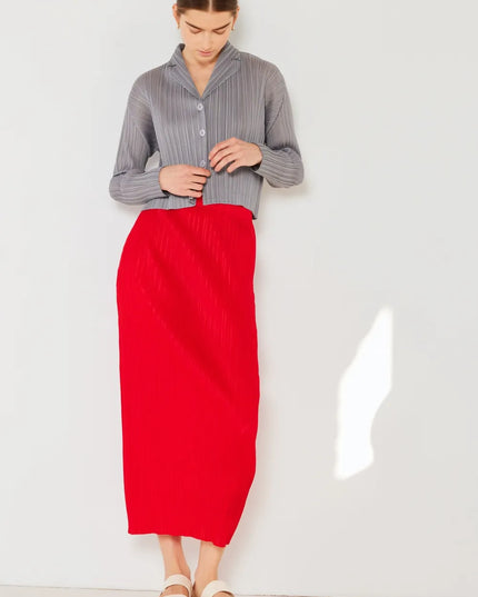 Marina West Swim Pleated Midi Pencil Skirt Red