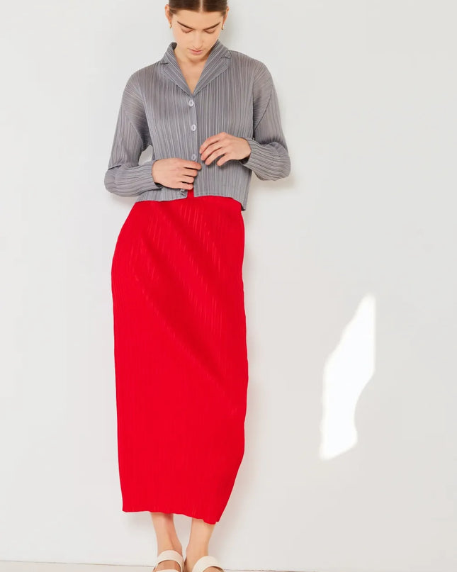 Marina West Swim Pleated Midi Pencil Skirt Red