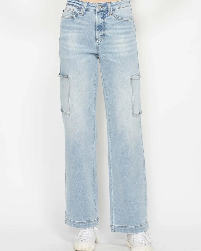 Judy Blue Full Size High Waist Straight Cargo Jeans Light