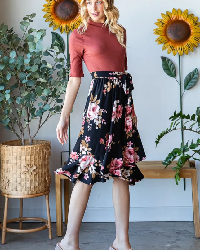 Reborn J Floral Wrap Ruffle Hem Dress