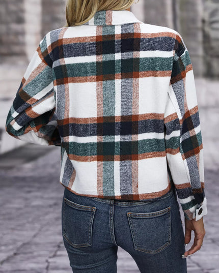 Plaid Oversized Button-Up Cropped Jacket