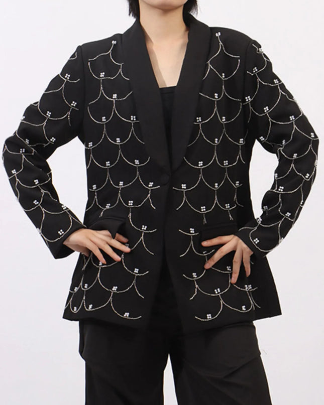 Pearl Detail Long Sleeve Blazer