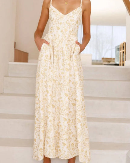 Bow Back Printed V-Neck Cami Dress Pastel Yellow