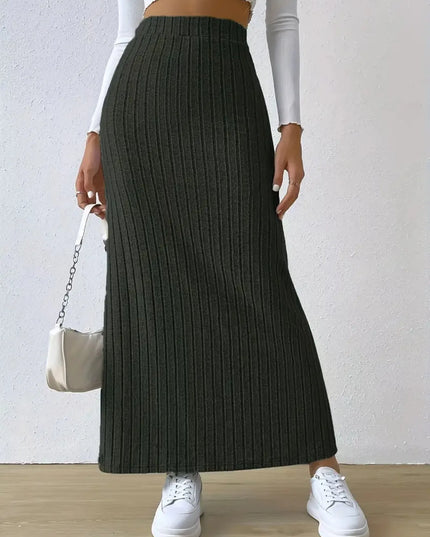 High Waist Ribbed Knit Maxi Skirt