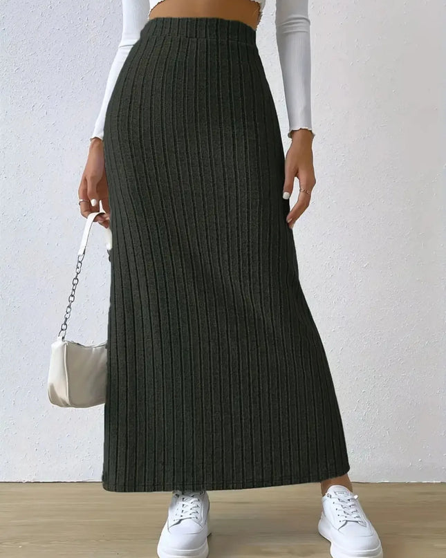 High Waist Ribbed Knit Maxi Skirt