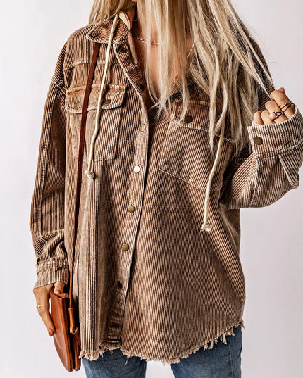Snap Front Hooded Corduroy Shacket