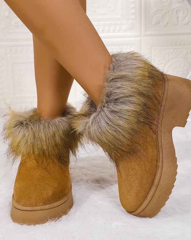 Furry Trim Platform Winter Boots Camel