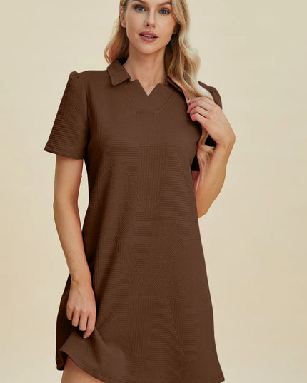 Double Take Full Size Texture Short Sleeve Dress