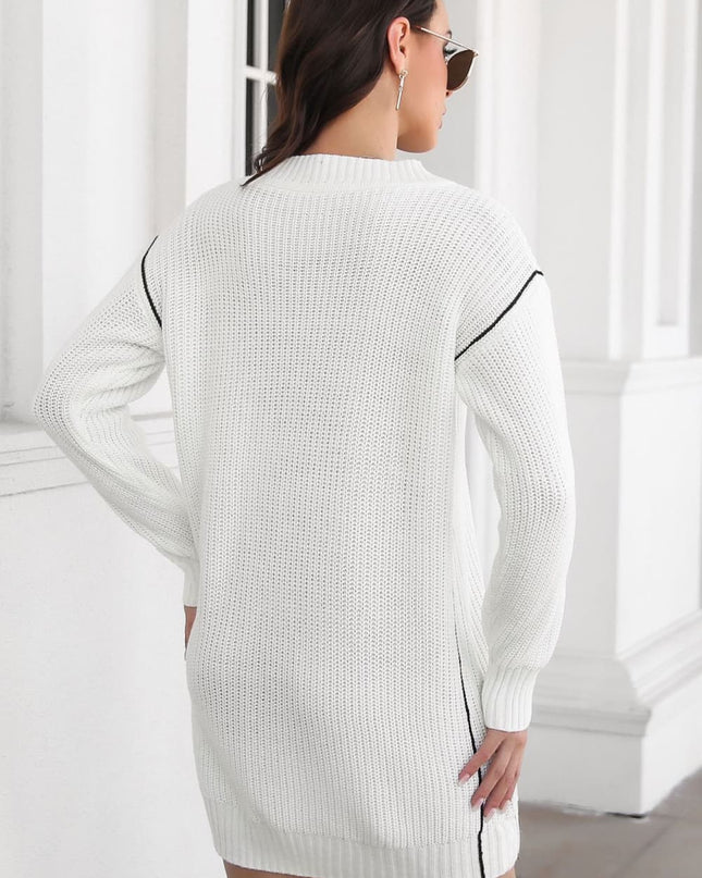 Contrast V-Neck Sweater Dress