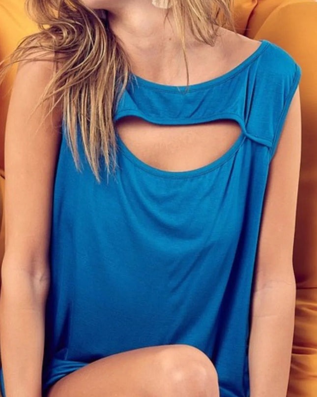 BiBi Rayon Span Knit With Cut Out Front Sleeveless Top