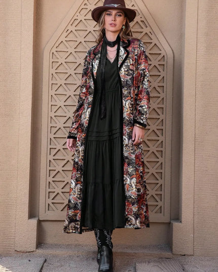 Printed Open Front Long Sleeve Outerwear Multicolor