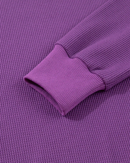 Solid Color Raw Seam Patchwork Ribbed Drop Shoulder Sweatshirt