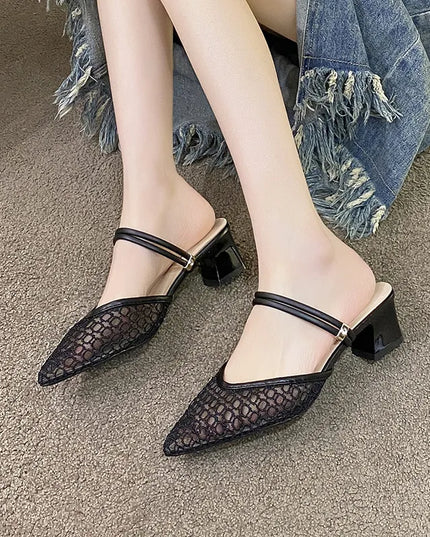 Point Toe Block Heel Sandals Black