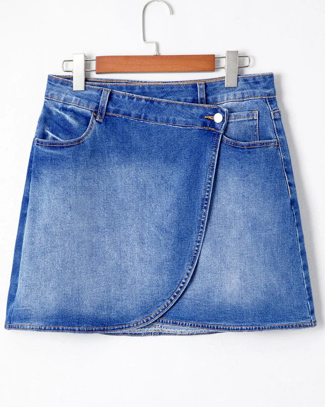 Wrapped Crossed Waist Denim Mini Skirt 