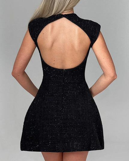 Cutout Back Round Neck Cap Sleeve Mini Dress