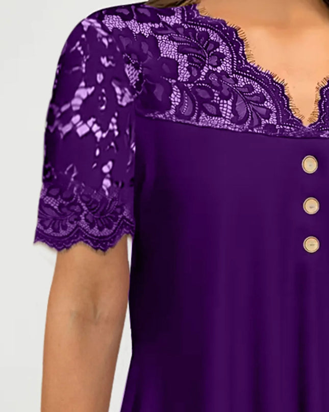 Lace Panel Short Sleeve Blouse 