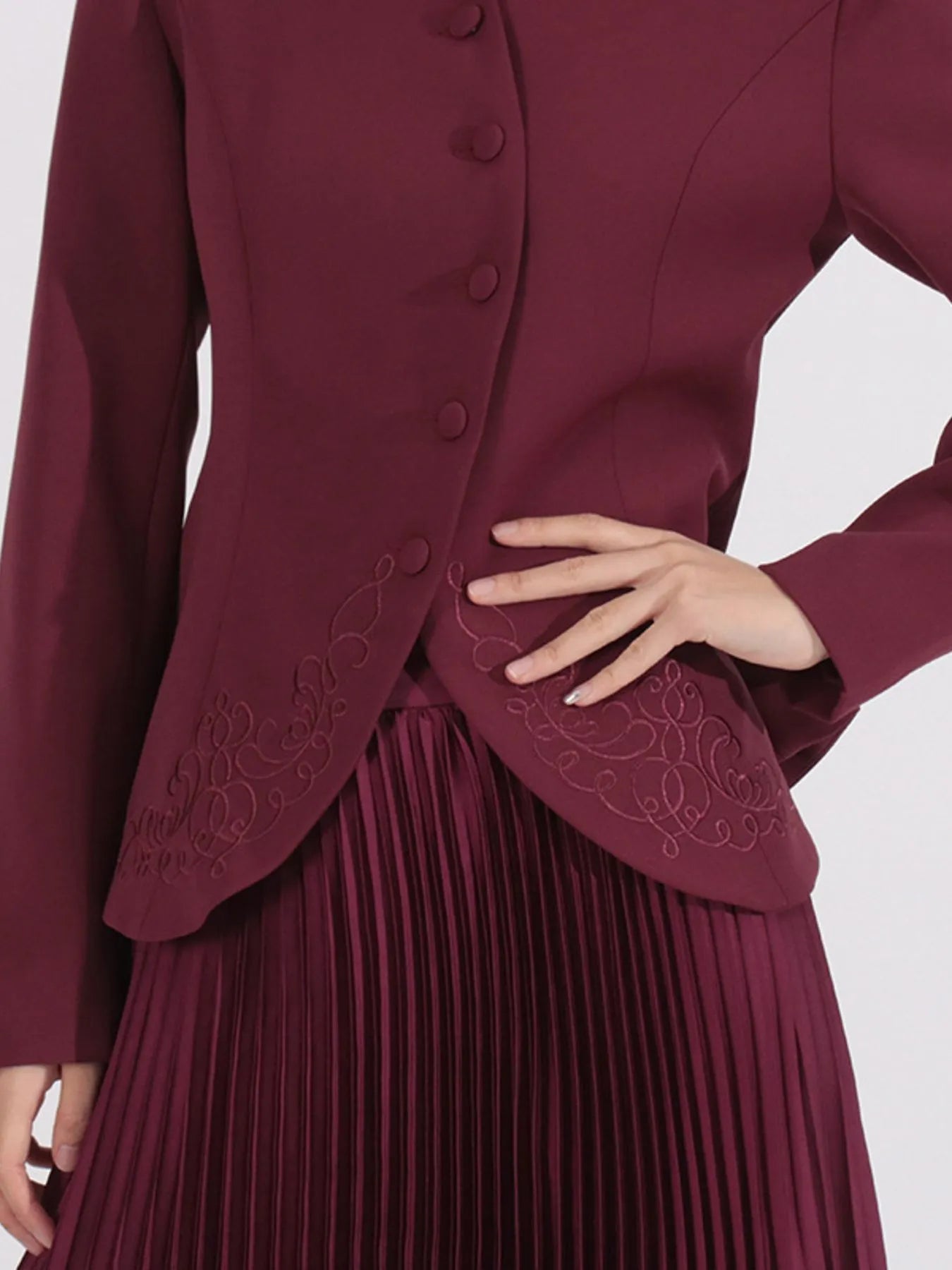 Button Up Long Sleeve Top and Pleated Skirt Set