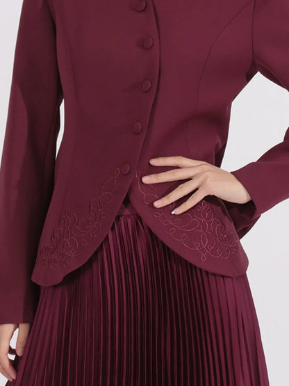 Button Up Long Sleeve Top and Pleated Skirt Set