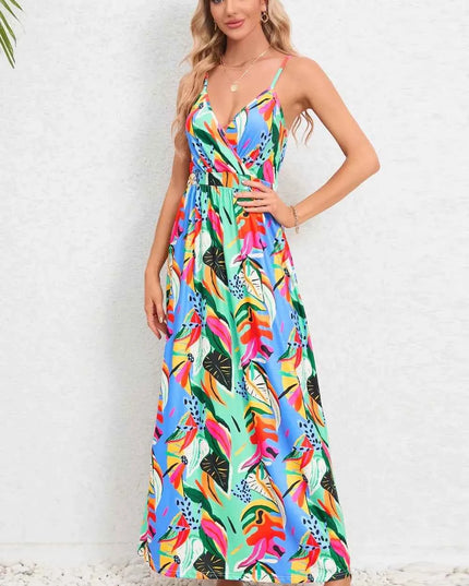 Printed Surplice Maxi Cami Dress