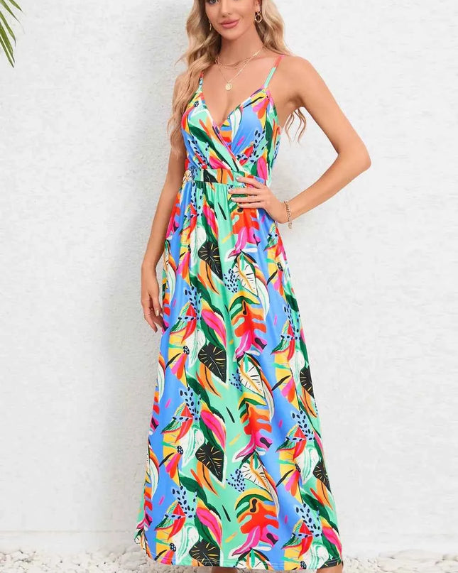 Printed Surplice Maxi Cami Dress