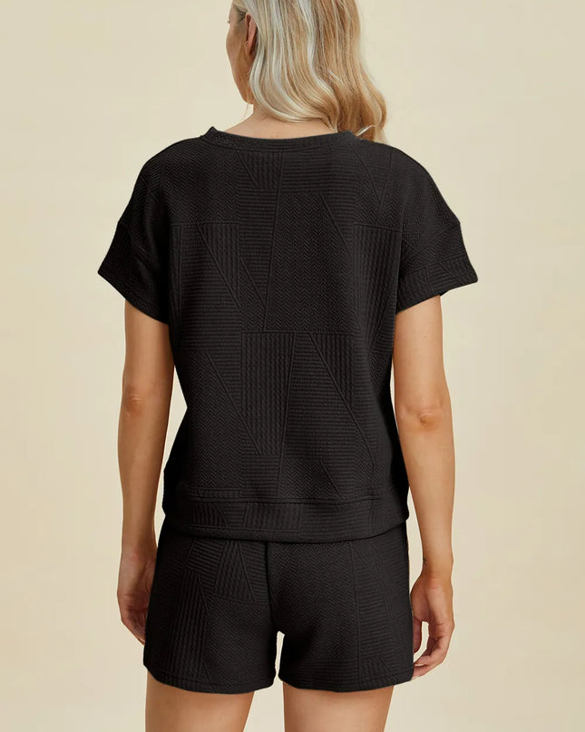 Double Take Full Size Texture Short Sleeve Top and Shorts Set