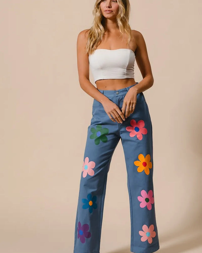 BiBi Flower Print Straight Legs Pants