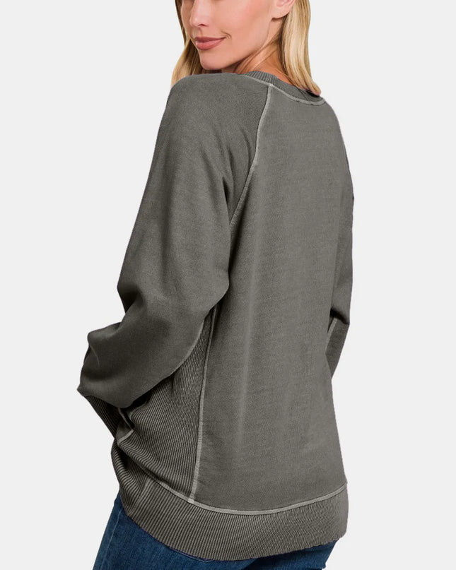 Zenana Round Neck Long Sleeve Sweatshirt