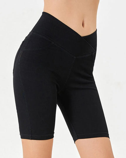 Basic Bae Asymmetrical Waist Denim Shorts with Pockets