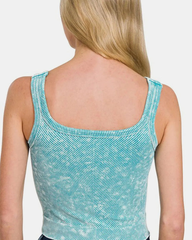Zenana Washed Ribbed Scoop Neck Wide Strap Tank