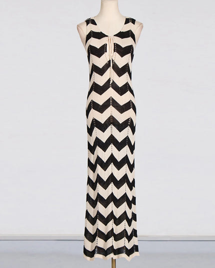 Tie Front Chevron Striped Maxi Dress