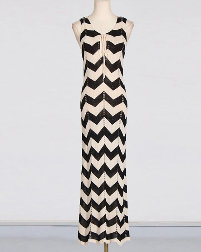 Tie Front Chevron Striped Maxi Dress