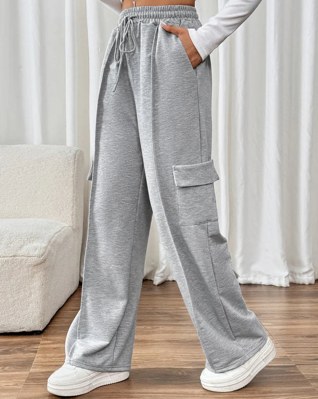 Perfee Drawstring Wide Leg Pants with Pockets