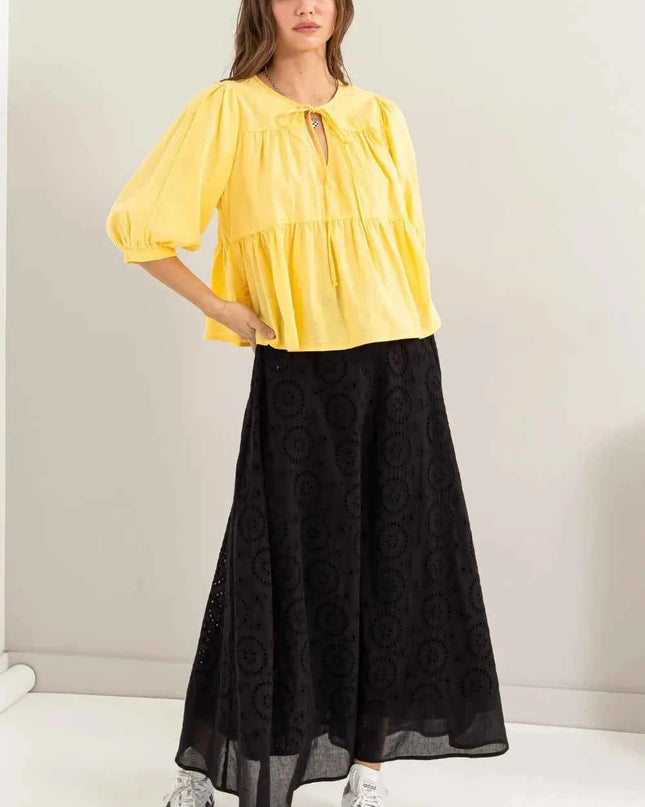 HYFVE Eyelet High-Waist Midi Skirt