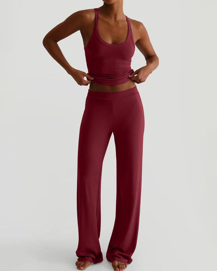 Scoop Neck Tank and Pants Set Burgundy