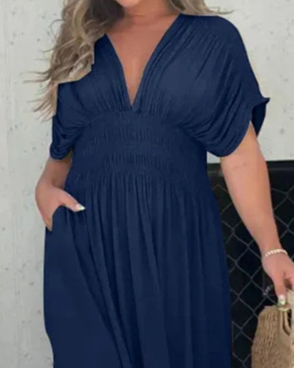 Full Size Deep V-Neck Maxi Dress with Side Slit Plus Size