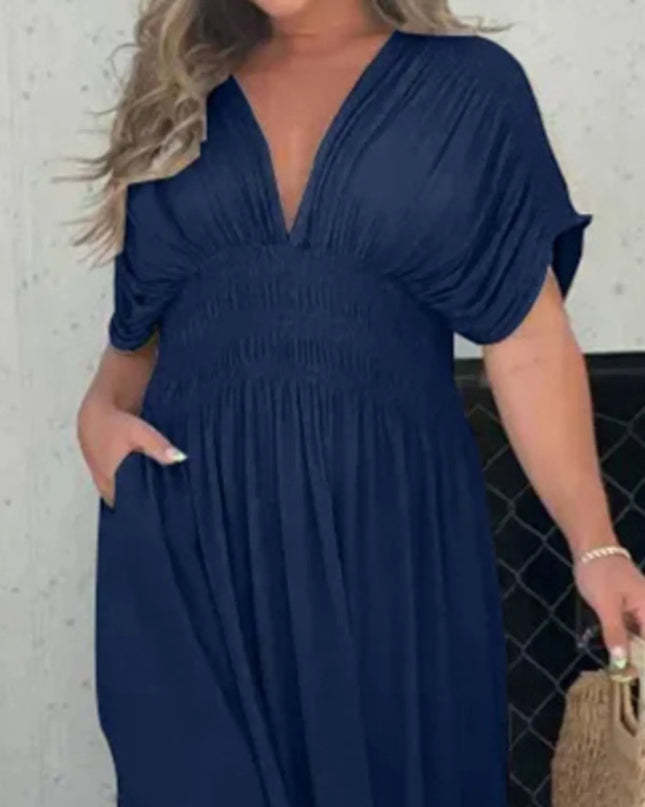 Full Size Deep V-Neck Maxi Dress with Side Slit Plus Size