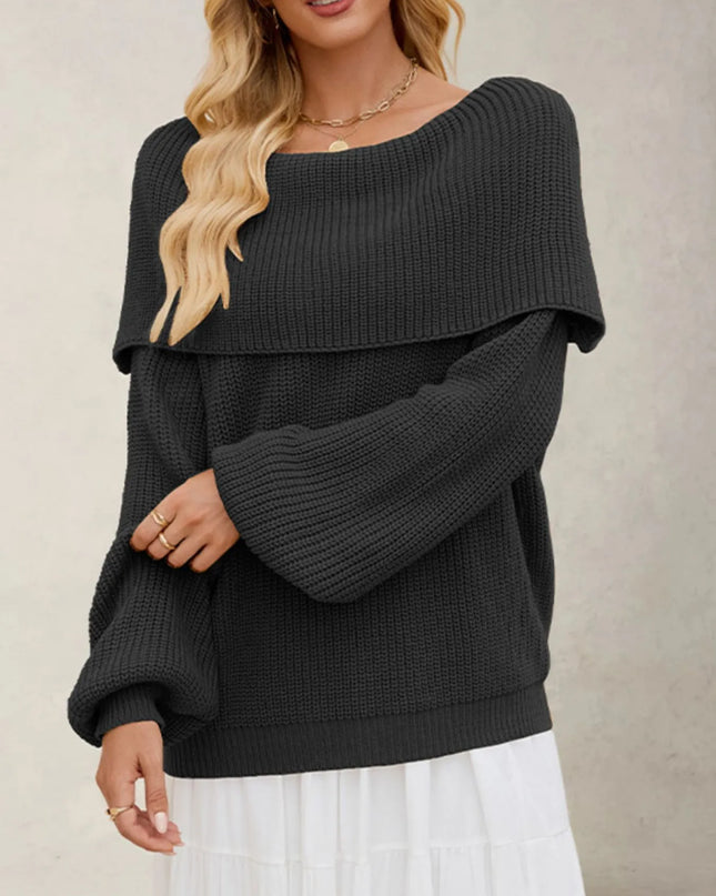 Fold-Over Collar Long Sleeve Sweater