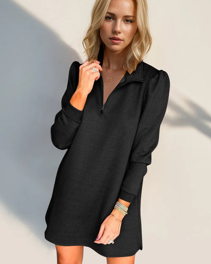 Double Take Textured Quarter Zip Long Sleeve Dress