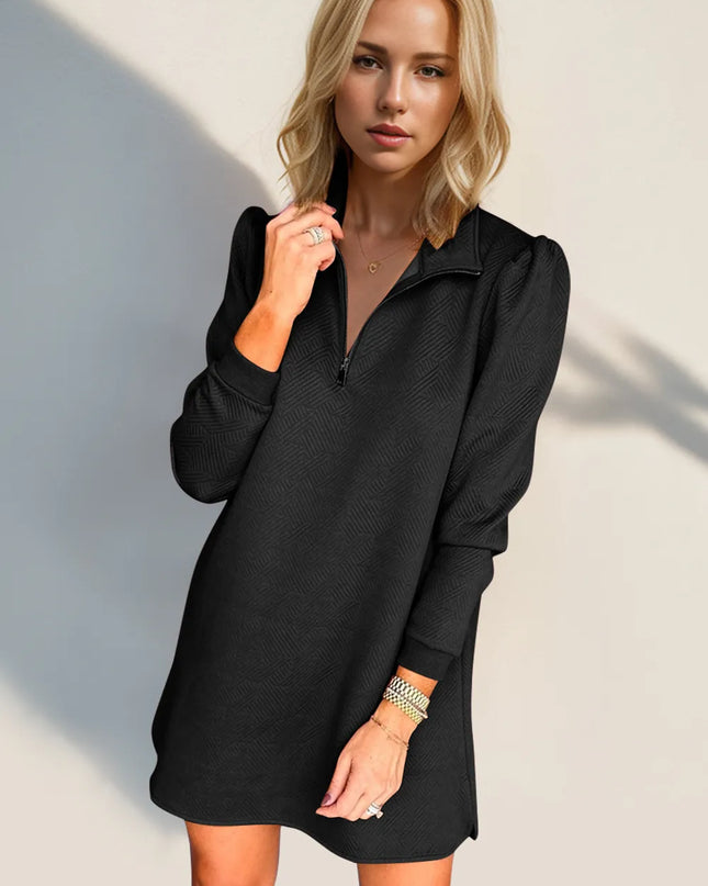Double Take Textured Quarter Zip Long Sleeve Dress