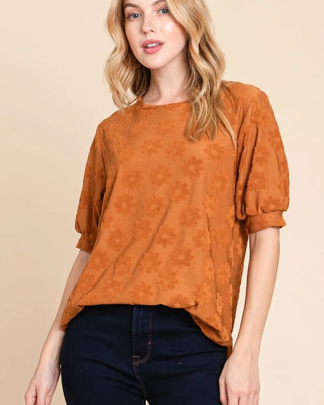 BOMBOM Textured Floral Pattern Top