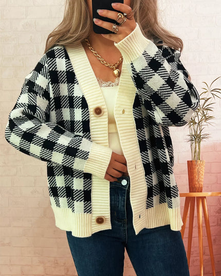 Plaid Button-Down Cardigan